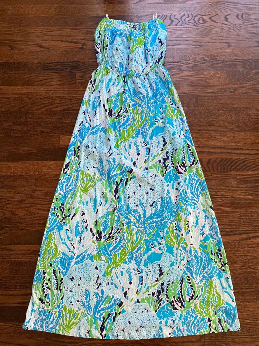 Lilly Pulitzer Strapless Marlisa Maxi Dress - Let’s Cha Cha blue/green SMALL EUC